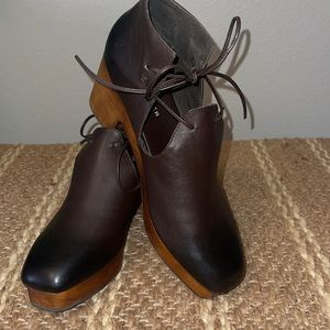 Kelsi Dagger Brooklyn brown leather shoes with wood heel